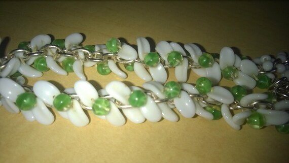 German Glass Bead Choker: Green & White Vintage N… - image 5