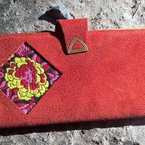 Halloween Orange Coral Suede Wallet Purse Vintage Cool