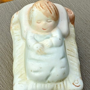 Baby Jesus Creche Christ Child for your Nativity Set Bisque Porcelain Baby in a Manger