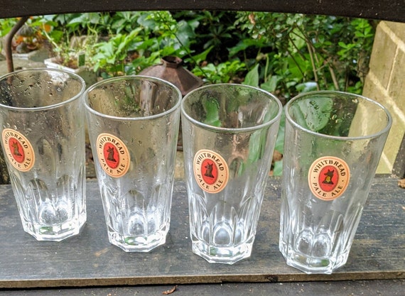 Summer SALE Beer Glasses Set of 4 Whitbread Pale Ale Pint Glasses Barware 