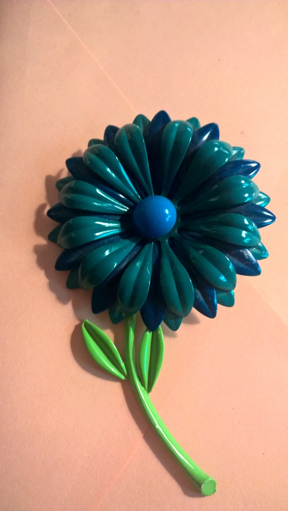 Huge Blue Flower Pin Vintage Brooch - image 7