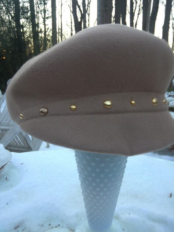 Newsboy Cap Beige Wool with Gold Buttons - image 3