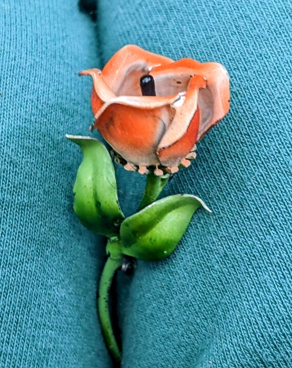 Flower pin Silver Enamel Vintage Rose - image 8