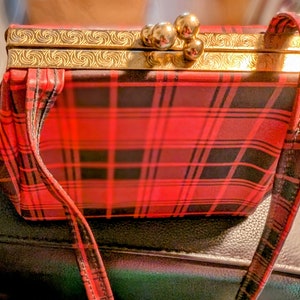 Bolso de mano vintage con diseño musical de tartán
