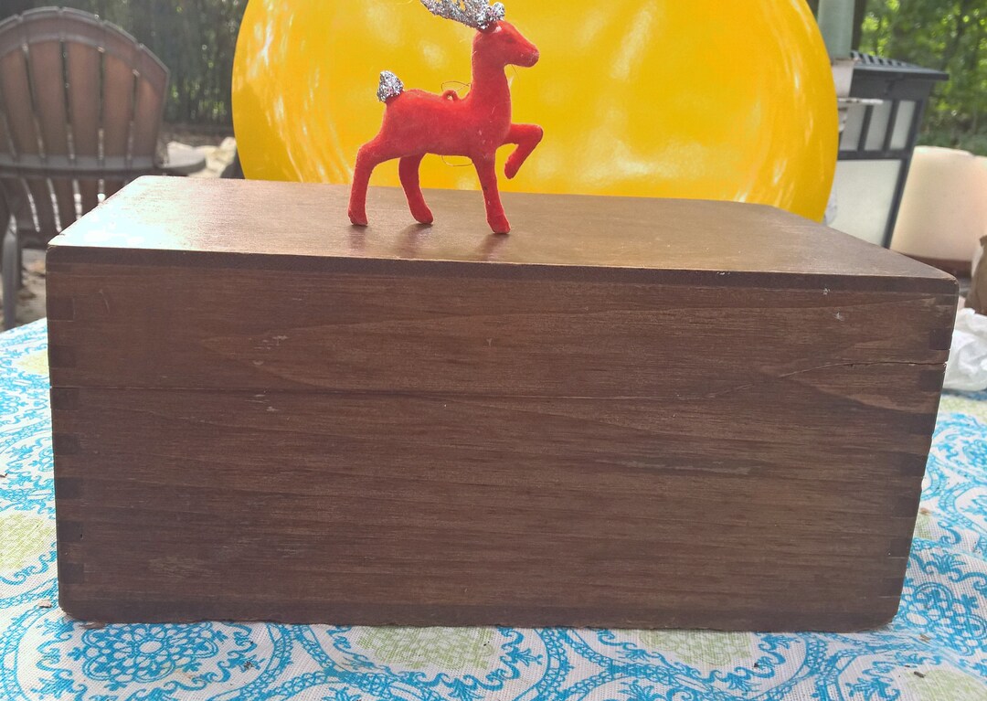 Wooden Library Card File Box Vintage Storage Box Original Wood Finish