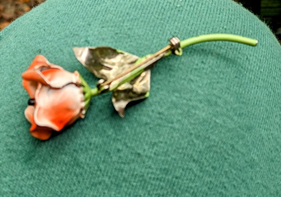 Flower pin Silver Enamel Vintage Rose - image 7