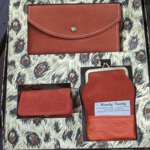 Halloween Orange Wallet  includes Suede 3-Piece Set with Wallet Cig Case and Key Ring nos Vintage Unopened Box