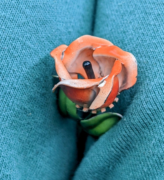 Flower pin Silver Enamel Vintage Rose - image 3