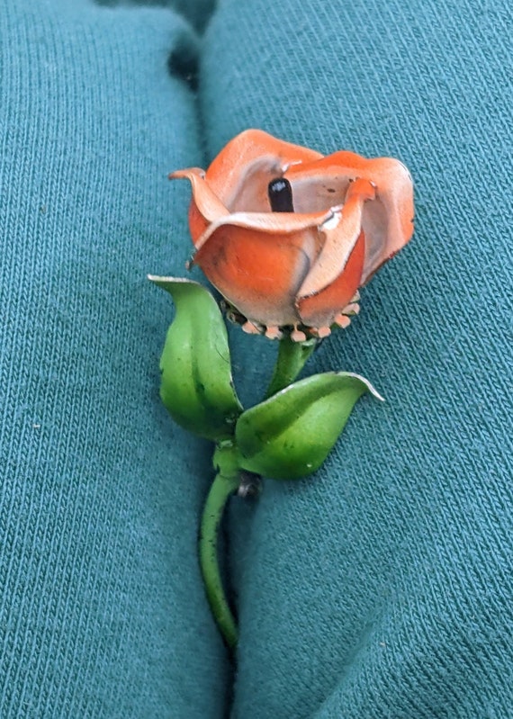 Flower pin Silver Enamel Vintage Rose - image 10