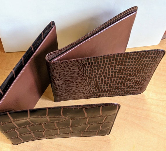 Vegan Leather Wallet Bi-fold Brown lizard look fo… - image 6