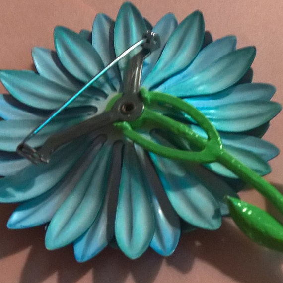 Huge Blue Flower Pin Vintage Brooch - image 3