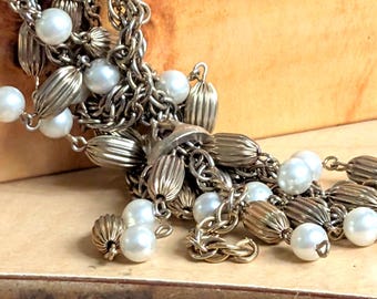 Italian gold Dangle Jangle Necklace with Beads very CHANEL-ish
