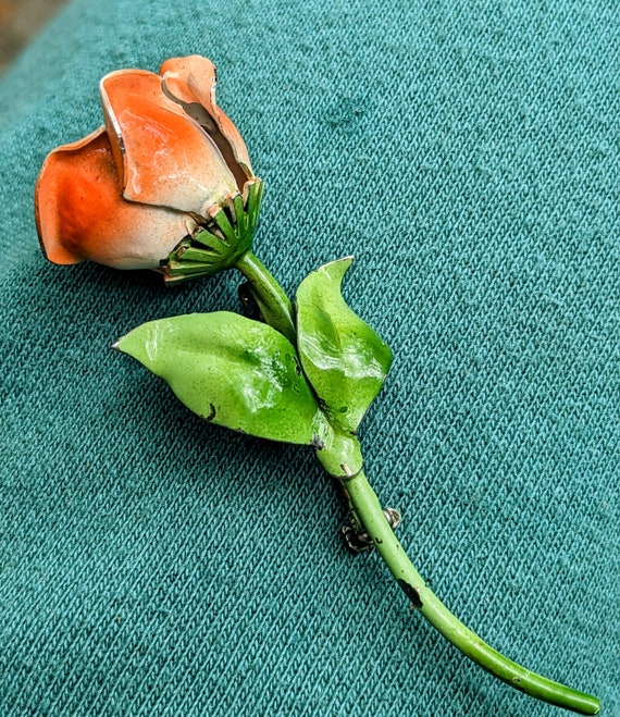 Flower pin Silver Enamel Vintage Rose - image 1