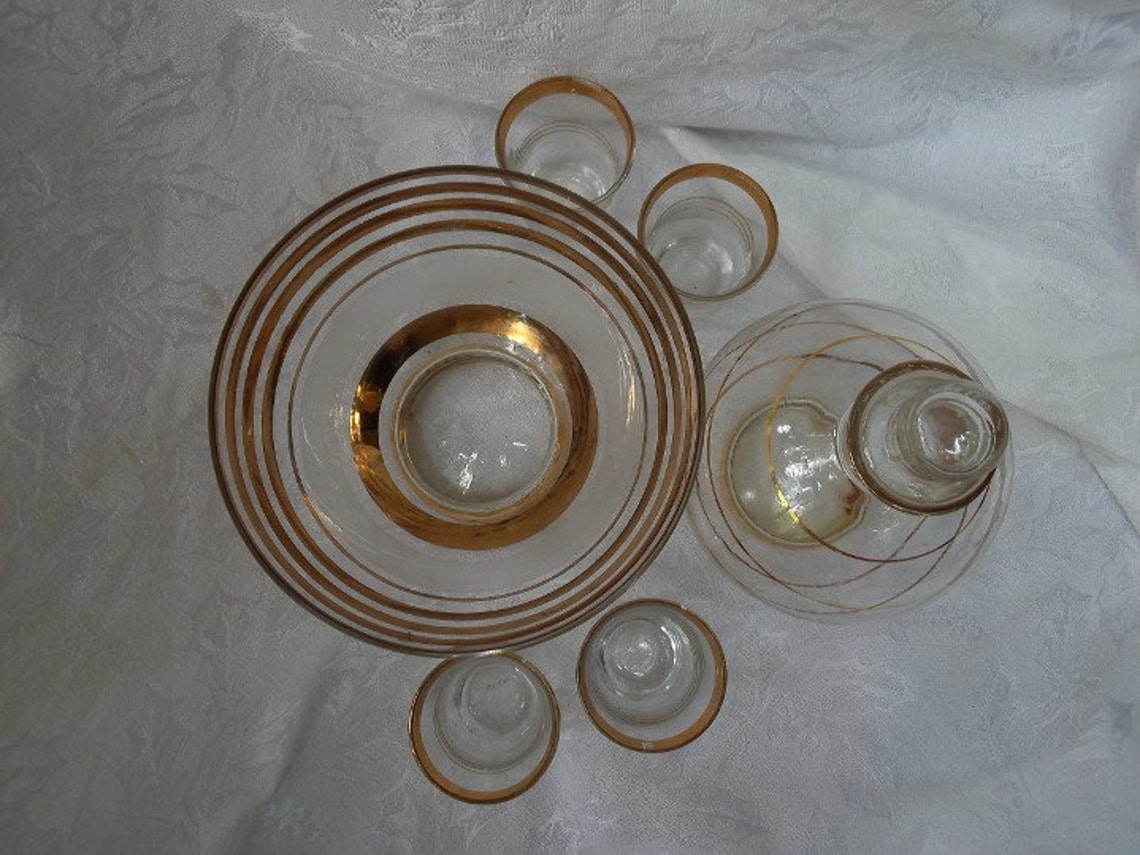 Barware Set Made of Clear Glass With Gold Bandingincludes Etsy