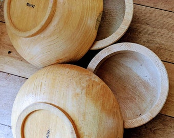 Set of 4 Wooden Bowls Made in Japan