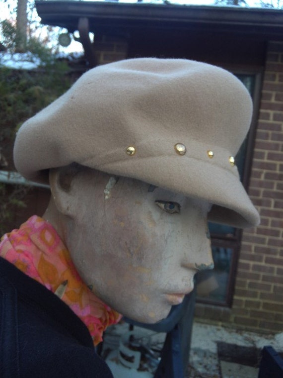 Newsboy Cap Beige Wool with Gold Buttons - image 4