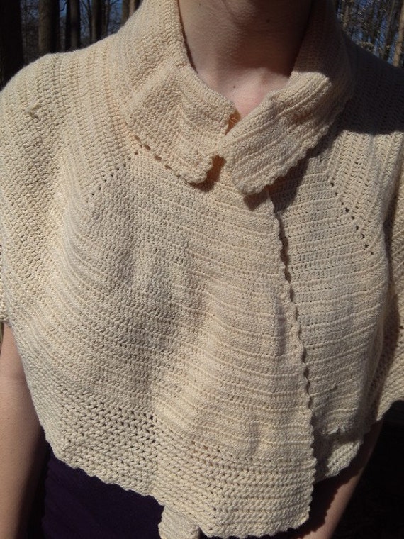 Capelet Cream Crochet Cape Wool - image 3