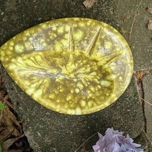 Chartreuse Ashtray speckled green & yellow Unique Vintage