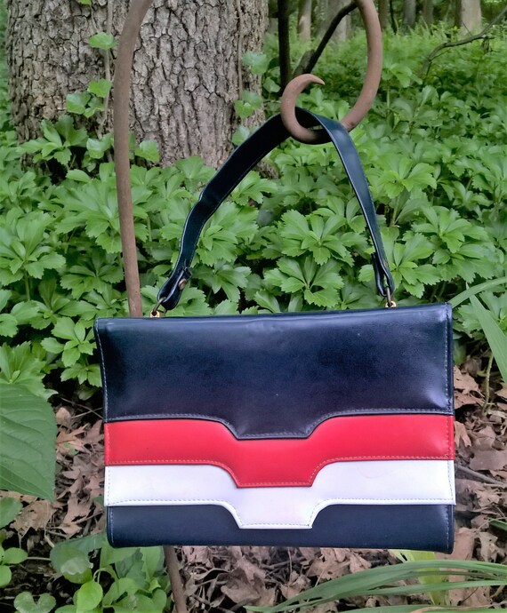 red white blue purse