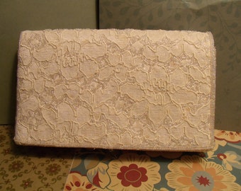 SALE Bridal Wedding Pearly White Vintage Lace Foldover Clutch Bag