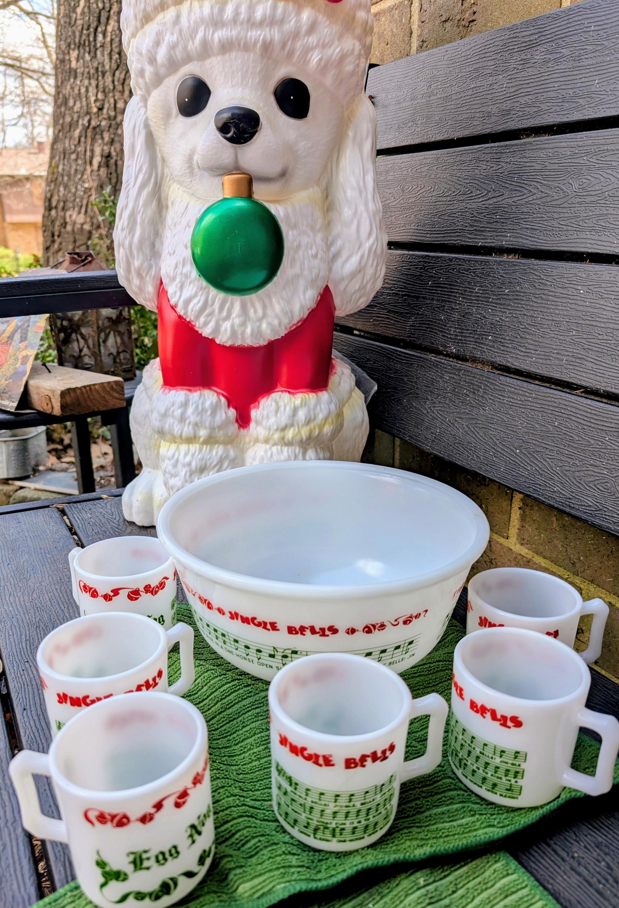 Tom and Jerry  ミルクガラスマグ ボールのセット ヘーゼルアトラス Hazel Atlas Tom and Jerry Egg Nog Serving Punch Bowl & Cups
