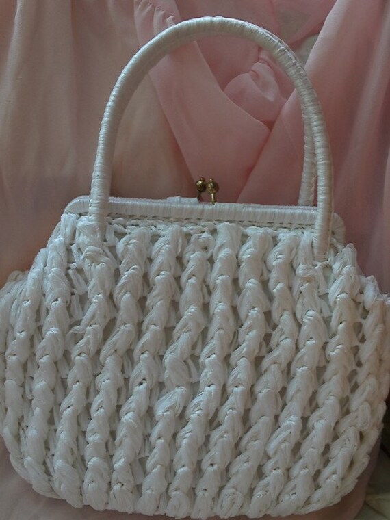 Purse White Straw Handbag vintage, Immaculate Cond