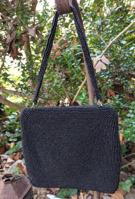 Ladies Black Beaded Bag very Elegant 1940s vintag… - image 2