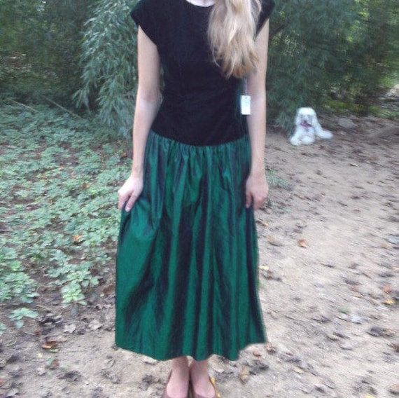 Green Prom Dress Velvet Vintage Cocktail Dress or