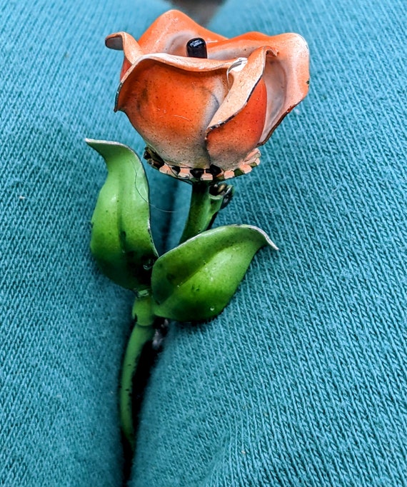 Flower pin Silver Enamel Vintage Rose - image 5