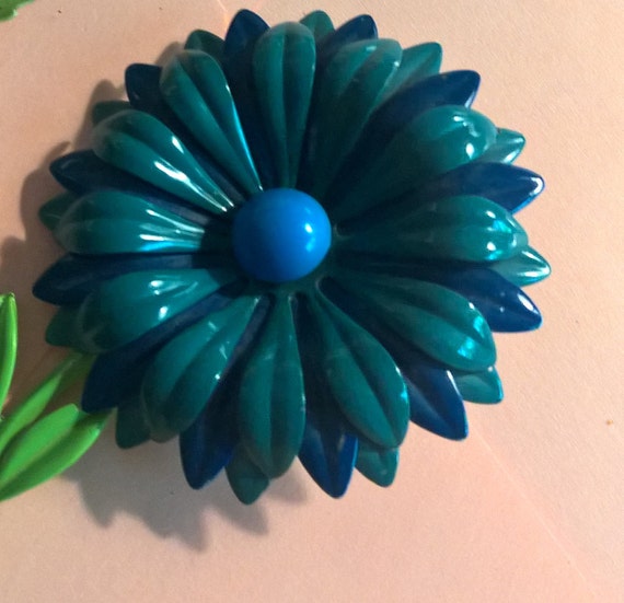 Huge Blue Flower Pin Vintage Brooch - image 5