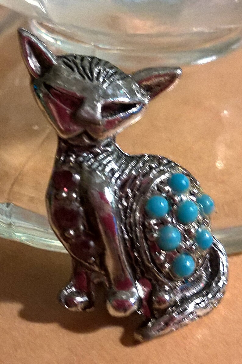 Kitschy Kitty Cat Pin Brooch Gem Encrusted Etsy