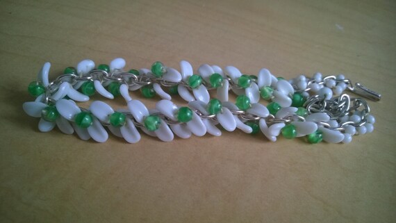 Glass Beads German Green and White so Lovely - image 2