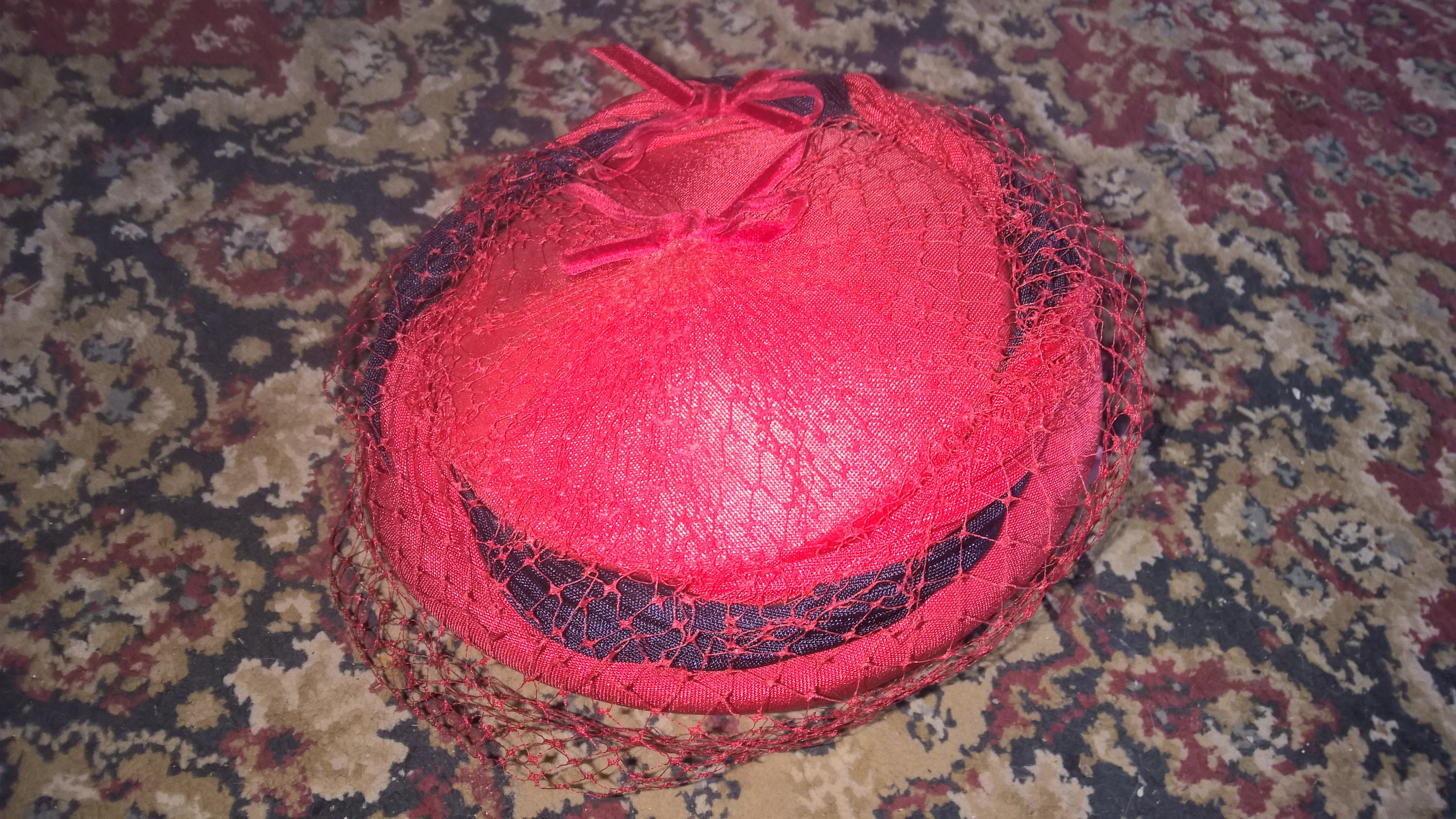 Red Straw Pillbox Hat With Veil - Etsy