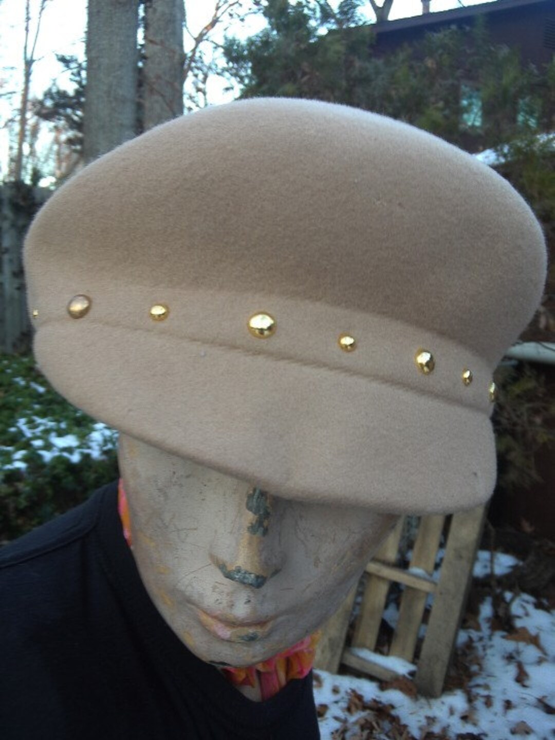 Newsboy Cap Beige Wool With Gold Buttons Etsy