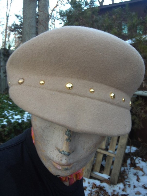 Newsboy Cap Beige Wool with Gold Buttons - image 1