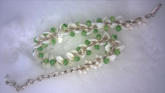 Glass Beads German Green and White so Lovely - image 3