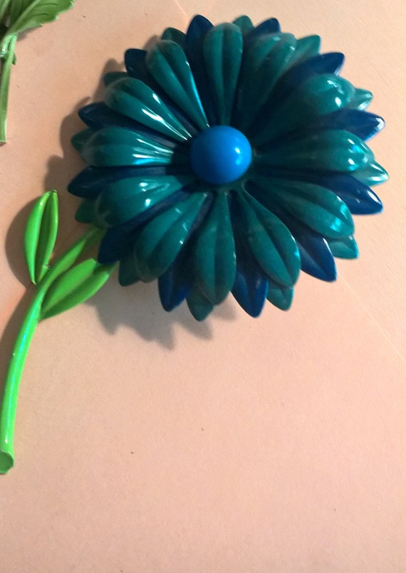 Huge Blue Flower Pin Vintage Brooch - image 6
