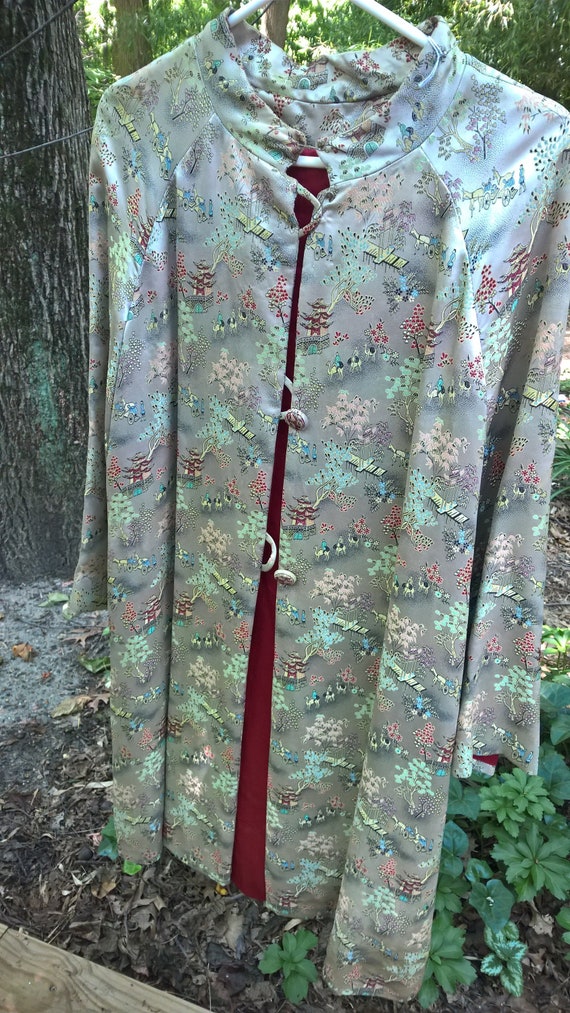 Asian Silk Coat lined in Red Silk - Gem