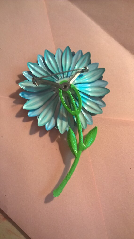 Huge Blue Flower Pin Vintage Brooch - image 4