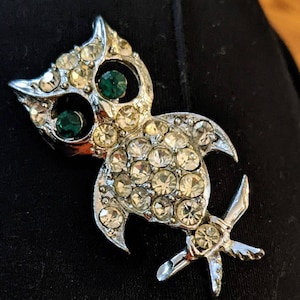 Halloween Owl Crystal Rhinestone Pin PELL Brooch