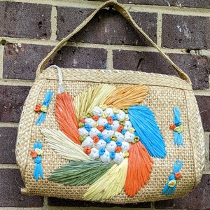Bolso de paja vintage colorido de Nassau