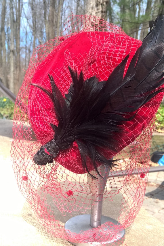 Wedding Hat Fascinator Feathers Velvet Netting Vi… - image 5