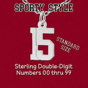 Sterling Silver Custom Double 2 Digit Number Charm Necklace Choice Standard Size &quot;Pretty Sporty&quot; Varsity Sports Uniform, Pendant 925 Jewelry
