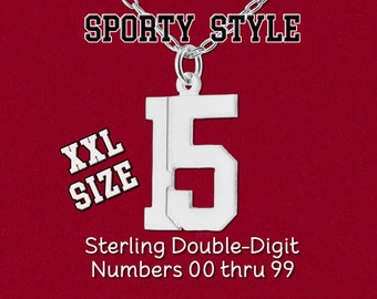 XXL Size Custom Double 2 Digit Number Choice Charm Pendant Necklace Varsity Sports Uniform Sterling Silver Personalized Large Big