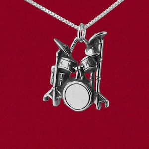 Drum Set Charm Pendant Drumset Hi Hat Cymbals 3D Percussion Musical Instrument Detailed Design 925 Solid Sterling Silver - No Chain