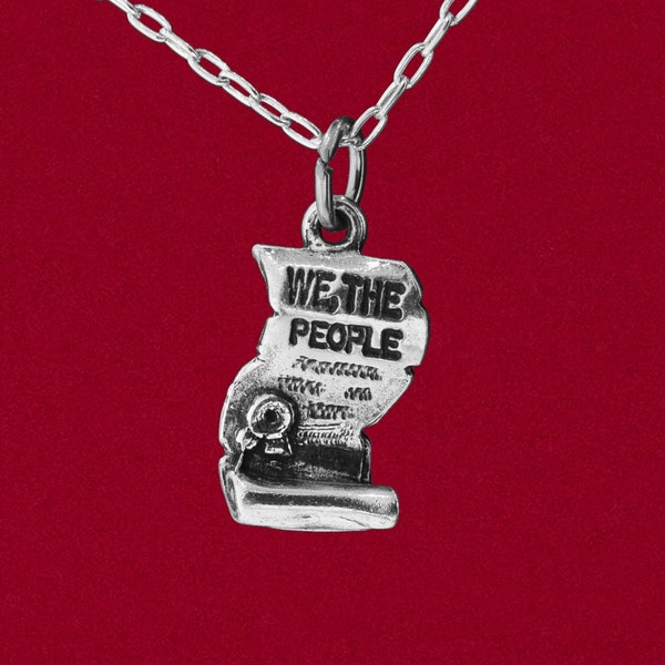 Sterling We The People Scroll 3D Charm Pendant 925 Silver Constitution Jewelry USA US American Patriotic - No Chain