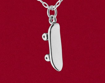 Skateboard 3D Charm Pendant, 925 Solid Sterling Silver Skater, Skate Board Jewelry - No Chain