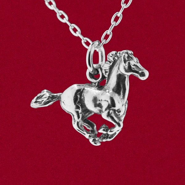 Running Mustang Wild Running Horse Charm Pendant Sterling Silver 925 3D Solid Detailed Full Body - No Chain