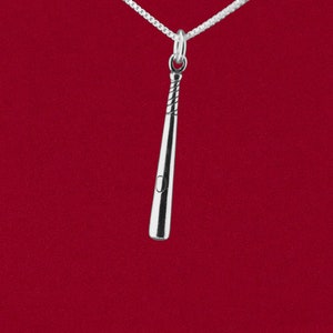 Baseball Bat Charm Pendant 925 Solid Sterling Silver 3D Jewelry - No Chain