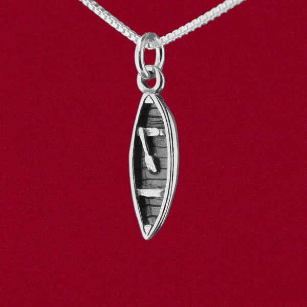 Canoe Charm with Oars Paddles Row Boat 3D Pendant 925 Sterling Silver Jewelry - No Chain